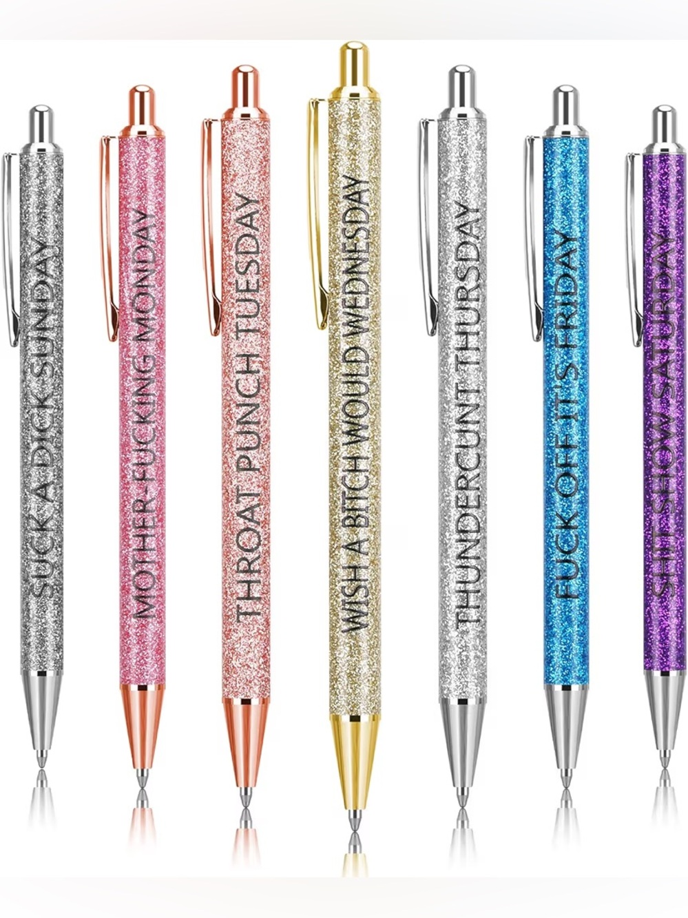 7 Swear Days of The Week Glitter Pens NEW - Picture 3 of 6